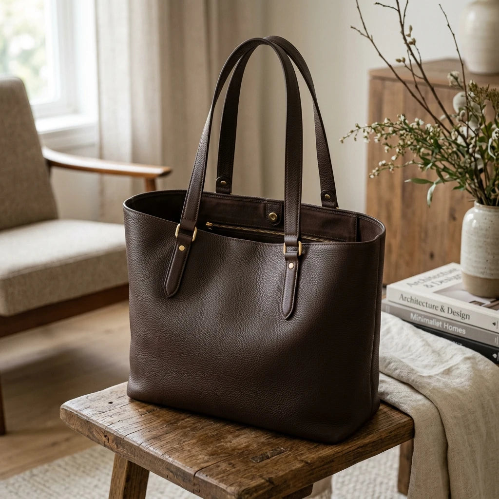 Luxury Genuine Leather Handbag - Custom Engraved Signature Tote
