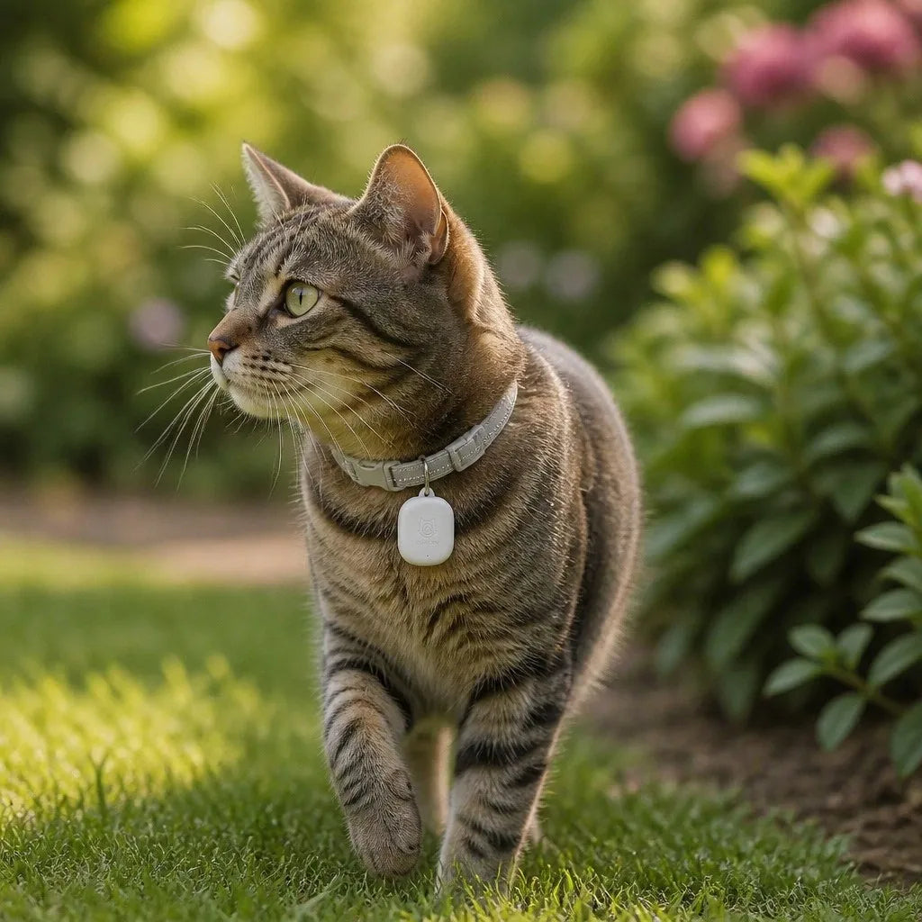 OpenClaw Mini GPS cat tracker on cat exploring garden