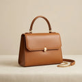 Custom Embroidery Caramel Vegan Leather Bag - Chic Vintage Satchel
