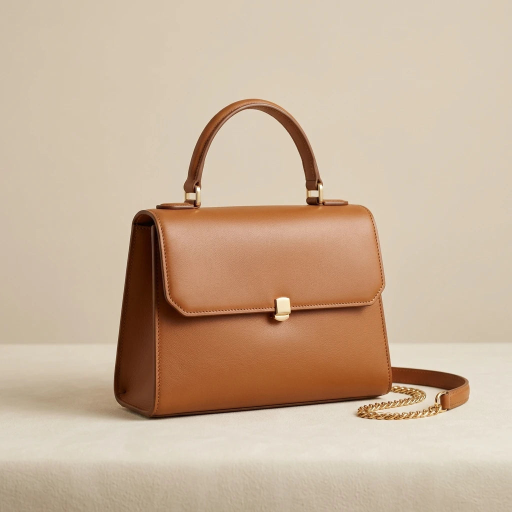 Custom Embroidery Caramel Vegan Leather Bag - Chic Vintage Satchel
