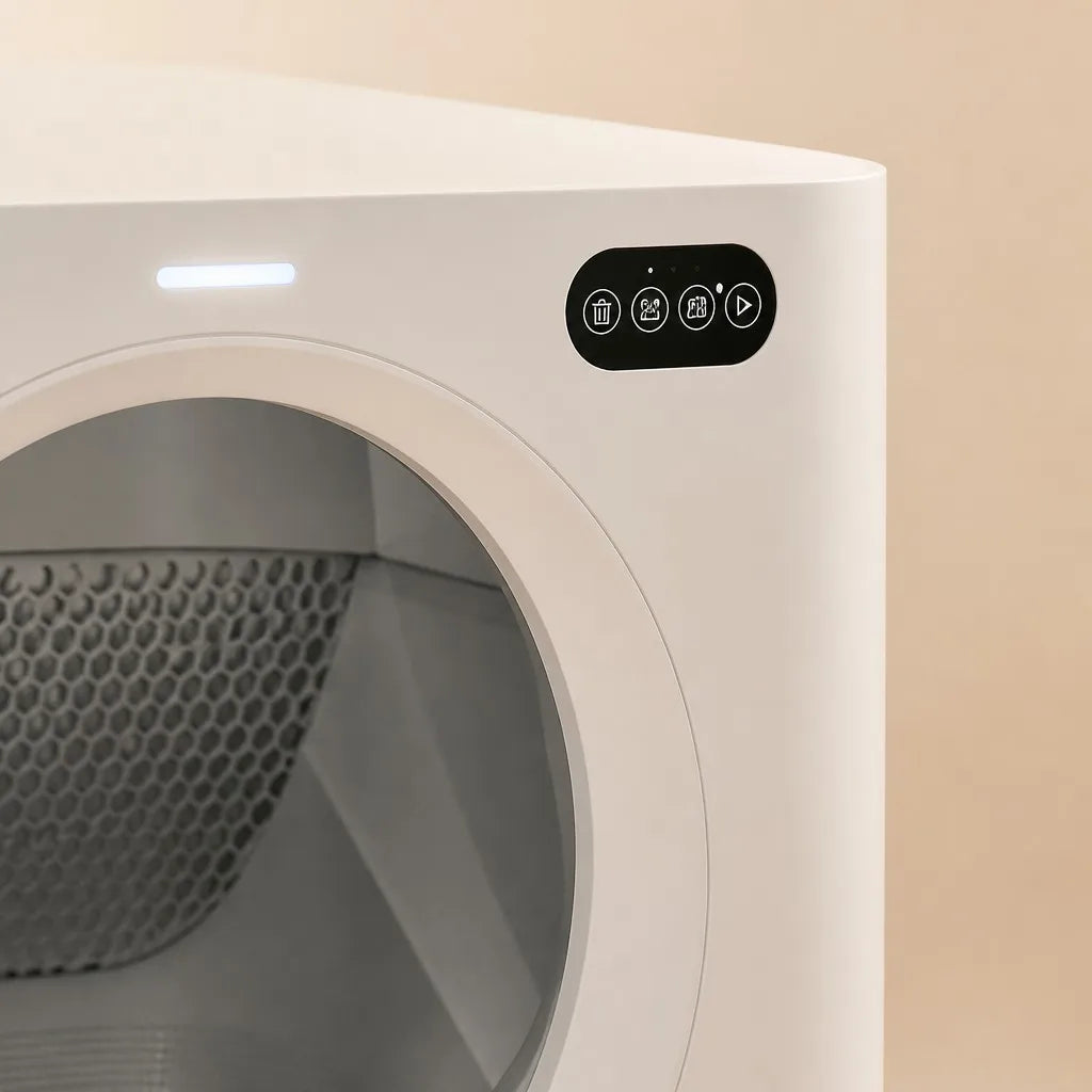OpenClaw Nordic Throne Pro litter box control panel and entrance detail